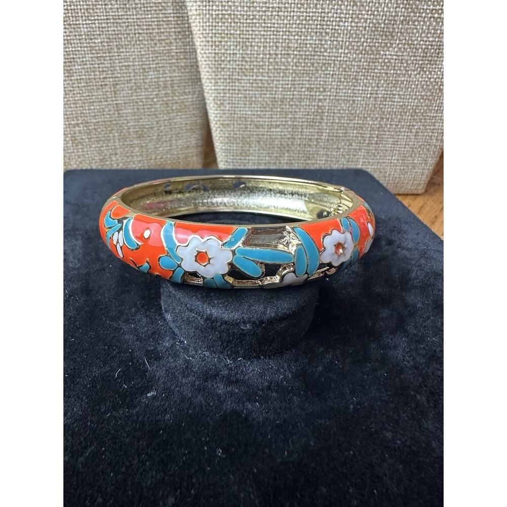 Sequin Nordstrom Multicolor Orange Gold Tone Statement Enamel Bangle Bracelet #2